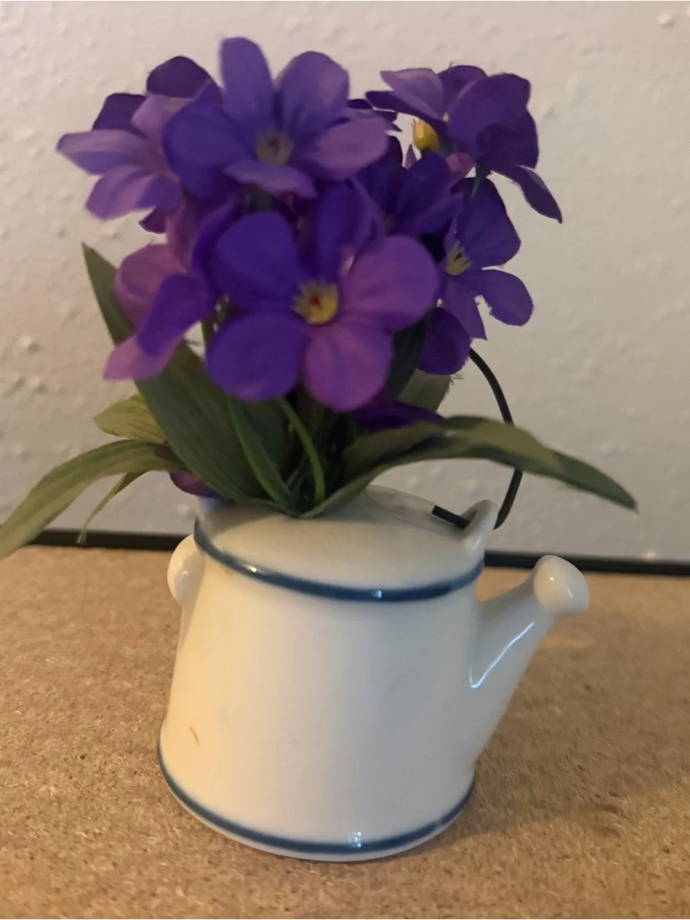 Home Sweet Home Blue & White Ceramic Teapot Accent vintage Cottagecore